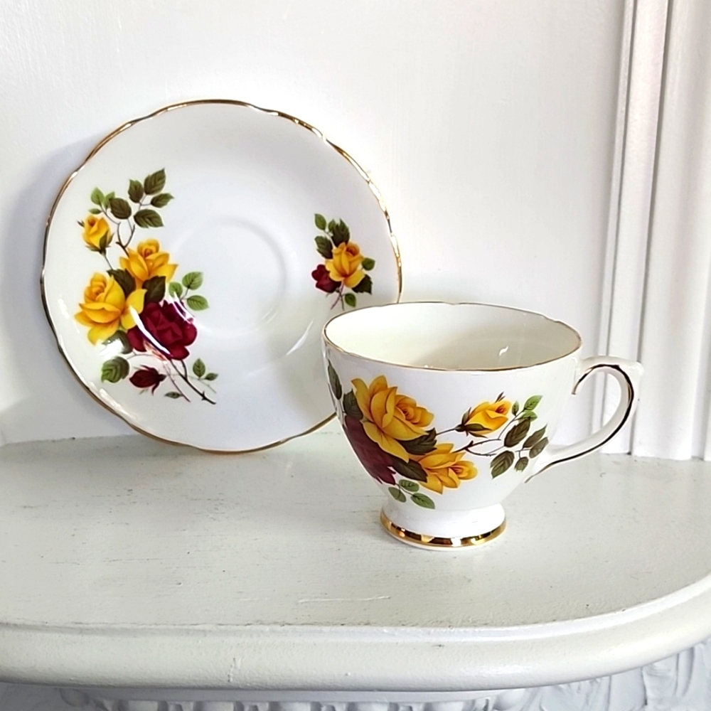 Vintage Cup And Saucer Delphine China, Roses Decor, Gold Trim, 